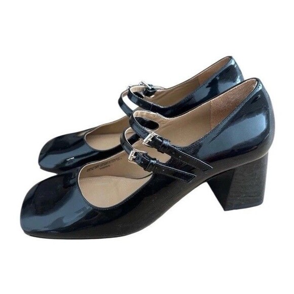 & Other Stories Patent Leather Mary Jane Black Pumps Size 41 US 10 Blocked Heel - Picture 4 of 11